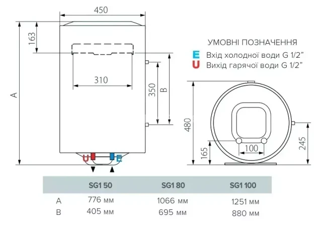 ARISTON SG1 50 V EU Italy Схема з розмірами