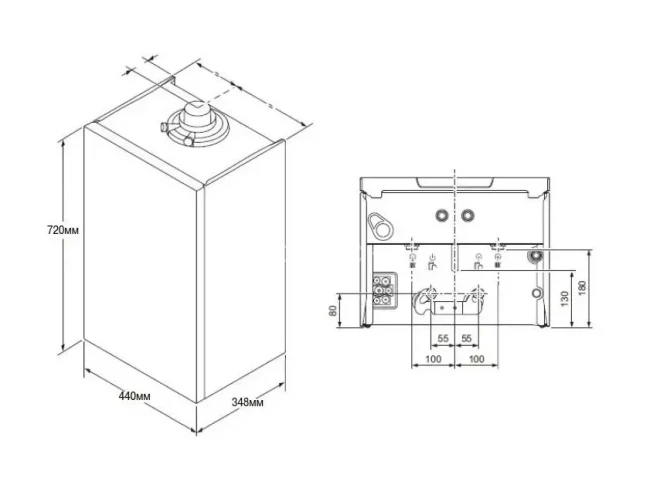 Vaillant ecoTEC plus VU 10CS/1-5 Схема з розмірами