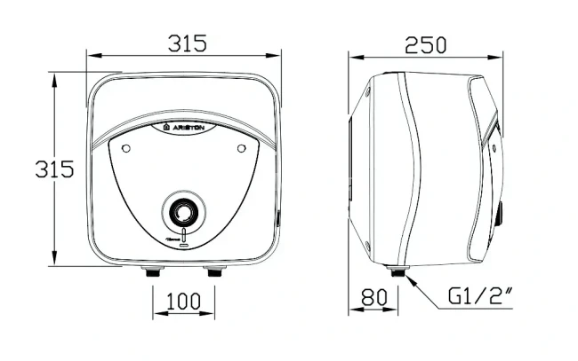ARISTON ANDRIS RS 10 U/3 Схема з розмірами