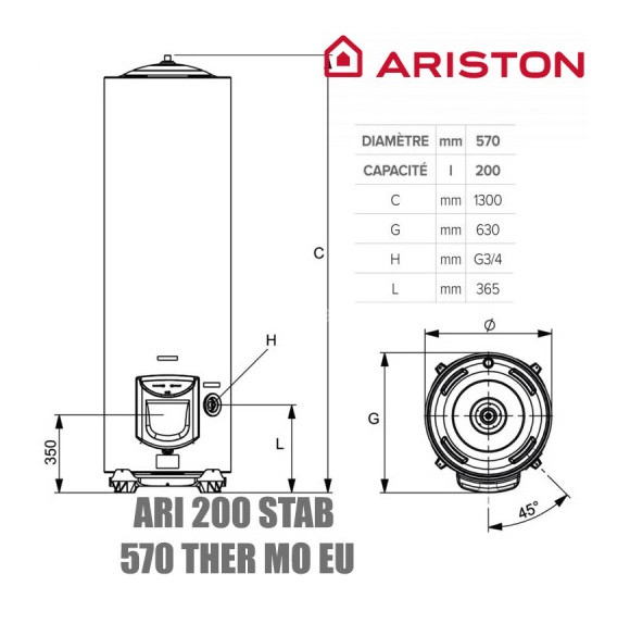 ARISTON INITIO XP 200 STAB 570 MO EU Схема з розмірами